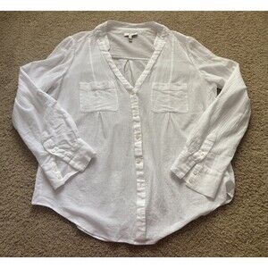 Joie white cotton boho peasant blouse White Top Small Roll tab Long sleeve